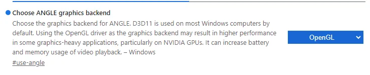 Choose ANGLE graphics backend